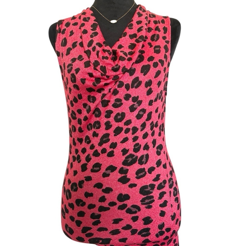 Michael Stars Woman’s Small Red Leopard Print Cowl Neck Sleeveless Top